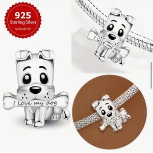925 I Love My Dog Bracelet Charm-Platinum Plated & Sterling Silver-NEW